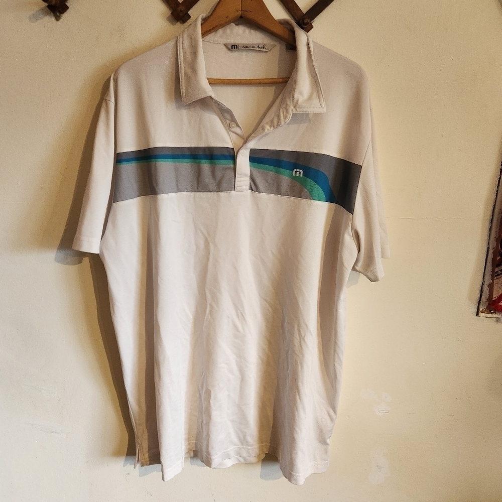 Travis Mathew Golf Polo White Ble Shory Sleeve Shirt XXL